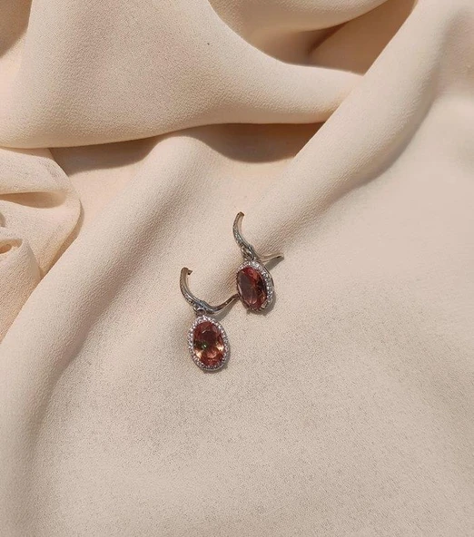 Küpe Zultanit Oval 925 Ayar Gümüş Renk Değiştiren Sultanit Sallanır Küpe - Resim 6