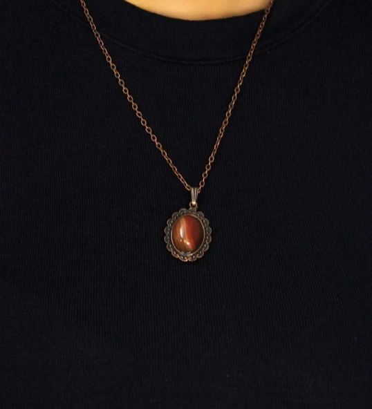 Doğal Taş Yemen Akik Doğal Taşlı Kadın Doğal Taş Otantik Kolye euk27byma - Resim 3