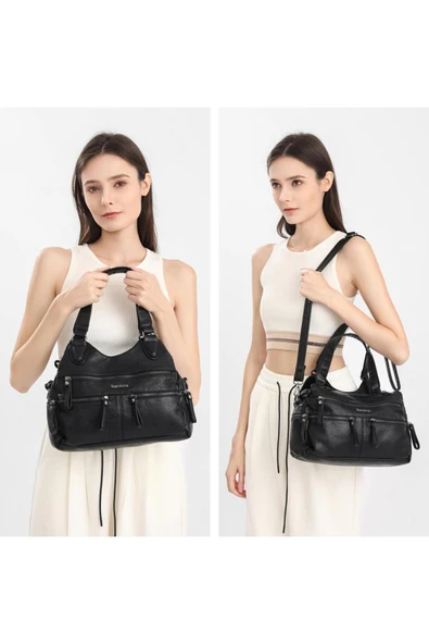 Yıkama Deri Omuz Askılı Kadın Çantası 21K Barcelona 1932 - Resim 2