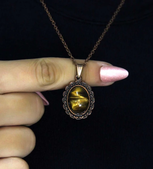 Doğal Taş Kaplangözü Doğal Taşlı Kadın Doğal Taş Otantik Kolye euk27bkg ürün görseli