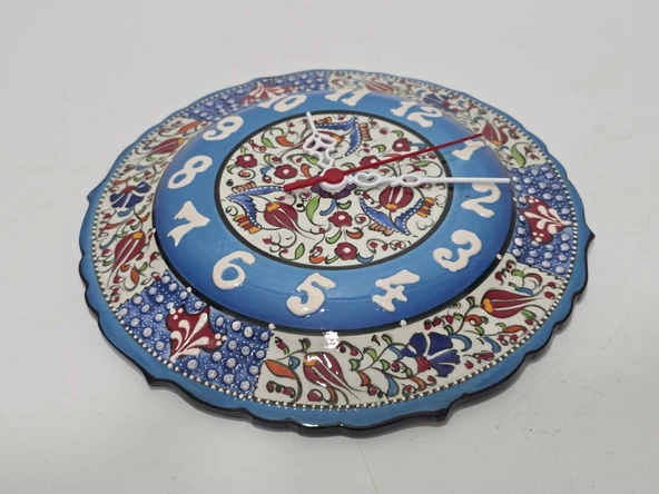 Çini Boyama Kabartma Duvar Saat 25cm - Çini Saat - Resim 2