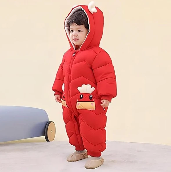 Bebek Fermuarlı Kozmonot Tulum Kırmızı 100 Beden - Resim 4