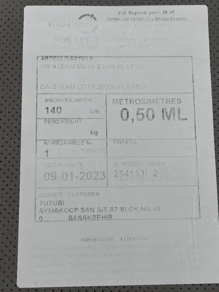 Antonio Moron Su Geçirmez Parça Kumaş 0,70 m² (Model 8 ) - Resim 3