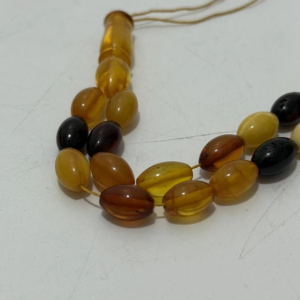 Renk Karması Doğal Kaya Damla Kehribar Tesbih 33lük 11,35x7,4mm 14 Gram - Resim 6