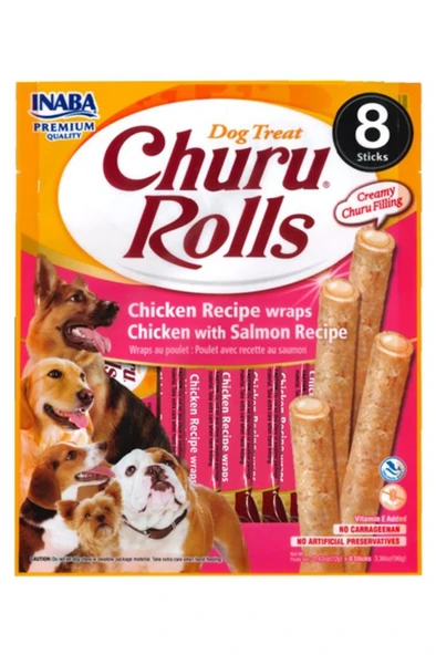 Inaba Inaba Churu Rolls Sticks Tavuk Sargılı ve Somonlu Köpek Ödül Maması 8li 12 gr ürün görseli 1