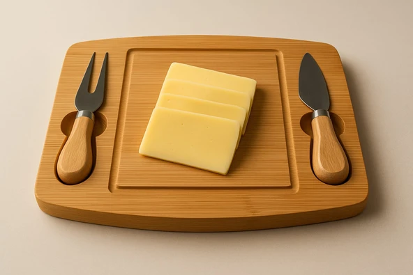 Bambu 3 parça Peynir Sunum Seti Bıçaklı Kahvaltı Sunum Tahtası - Resim 3