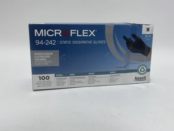Ansell 94-242, MICROFLEX Antisatik Siyah Nitril Eldiven M Beden (100’lü Paket) - Resim 2
