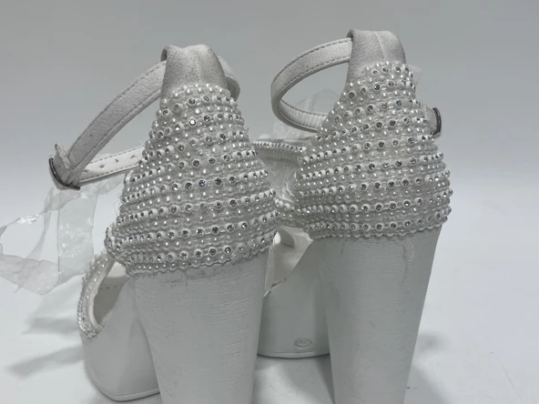 Ayakkabı Tutkusu Stilo İnci Kaplama Kalın Topuk Gelin Ayakkabısı 39 Numara - Resim 8