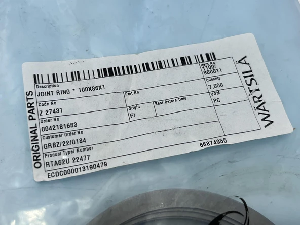 Wartsila Sulzer RTA62U Dizel Makine Joint Ring 100x86x1 (7 Adet) - Resim 4