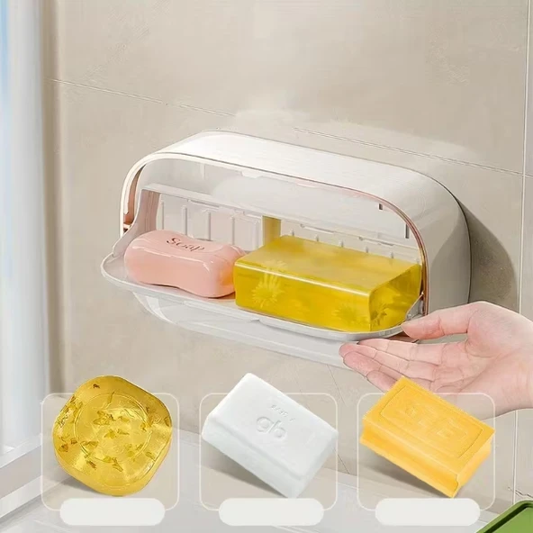 Periboia Kapaklı Ve Drenaj Bölmeli Duvara Monte Sabunluk ürün görseli