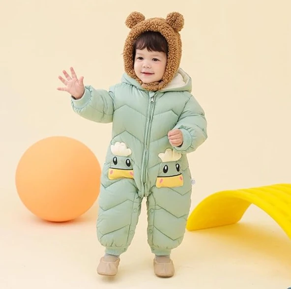 Bebek Fermuarlı Kozmonot Tulum Yeşil 90 Beden - Resim 2