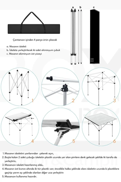 Box&Box Alüminyum, Katlanabilir Kamp ve Piknik Masası, Omuz Askılı Taşıma Çantasıyla XL, Gri - Resim 4