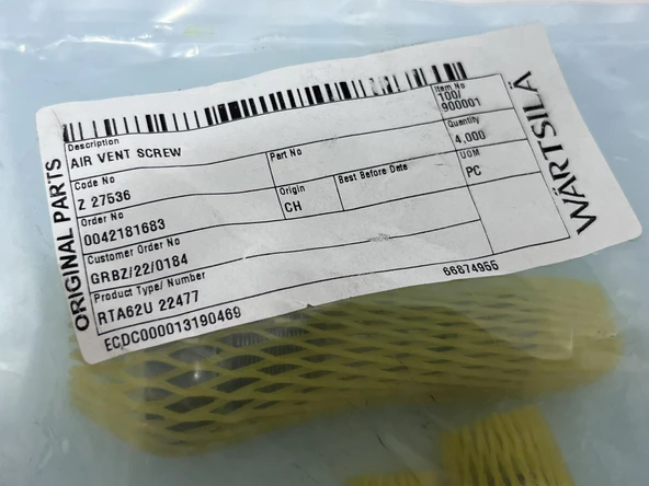 Wartsila Sulzer RTA62U Dizel Makine Hava Tahliye Vidası 4 Adet - Resim 11