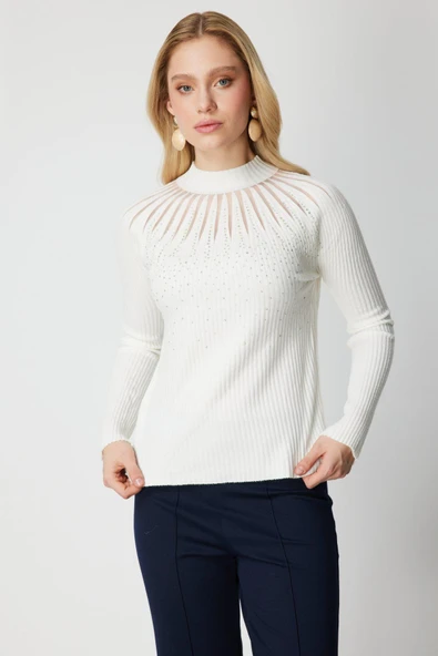 60388 ONTEKS KAZAK ÖNÜ TAŞLI DİK YAKA - Resim 4