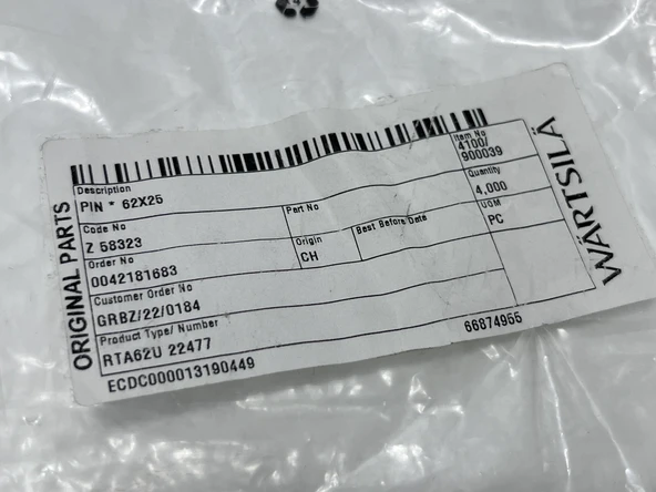 Wartsila Sulzer RTA62U Dizel Makine Pin 62x25 - Resim 5