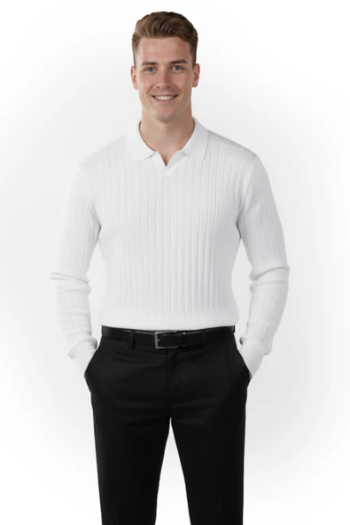 DeepSEA Erkek Polo Yaka Fitilli Triko Kazak – %100 Pamuk, Esnek Dokulu, Modern Kalıp 2605305 ürün görseli