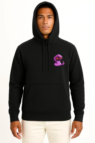 Kapüşonlu Ekans Cep Baskılı Unisex Sweatshirt - Resim 11