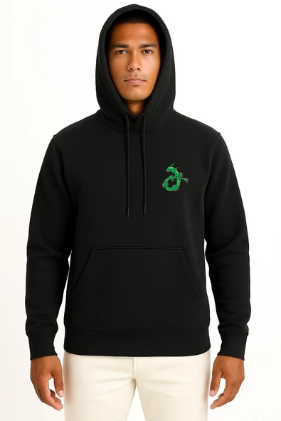 Kapüşonlu Rayquaza Cep Baskılı Unisex Sweatshirt - Resim 9