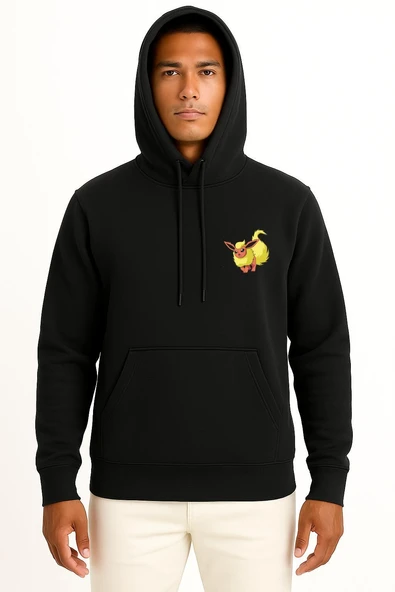 Kapüşonlu Flareon Cep Baskılı Unisex Sweatshirt - Resim 9