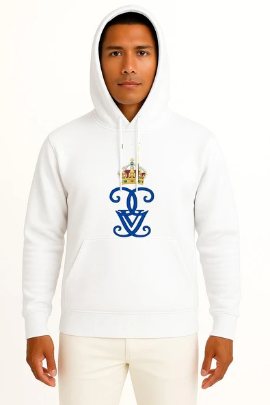 Kapüşonlu İsveçli Gustaf V Royal Cypher Monogram Monarch Göğüs Baskılı Unisex Sweatshirt - Resim 7