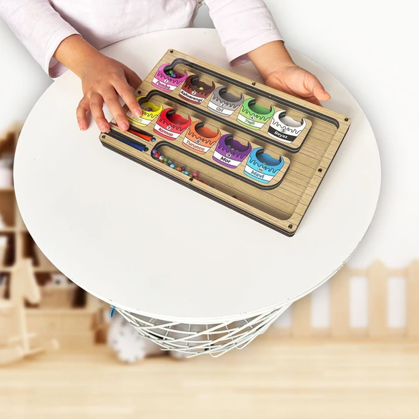 TİNEKE  Manyetik Eğitici Renkli Sayma ve Eşleştirme Labirenti Eğitim Oyuncağı - Ahşap Montessori Oyunu Kova - Resim 3