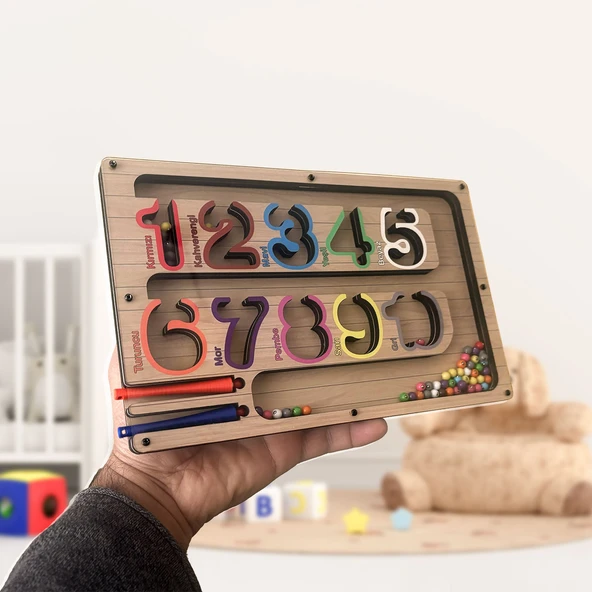 TİNEKE  Manyetik Eğitici Renkli Sayma ve Eşleştirme Labirenti Eğitim Oyuncağı - Ahşap Montessori Oyunu SAYI - Resim 4