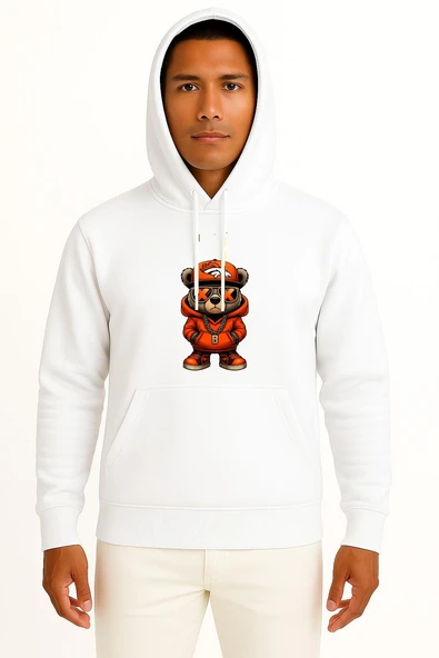Kapüşonlu Bitcoin Kolyeli Teddy Bear Göğüs Baskılı Unisex Sweatshirt ürün görseli