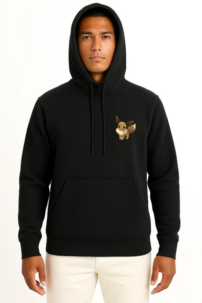 Kapüşonlu Eevee Cep Baskılı Unisex Sweatshirt - Resim 9