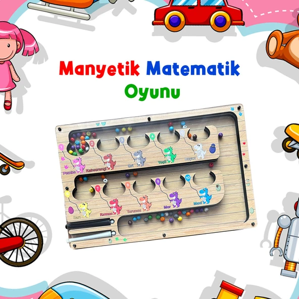 TİNEKE  Manyetik Eğitici Renkli Sayma ve Eşleştirme Labirenti Eğitim Oyuncağı Ahşap Montessori Oyunu Dinozor - Resim 4