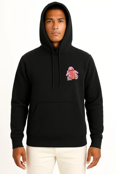 Kapüşonlu Lickitung Cep Baskılı Unisex Sweatshirt - Resim 11