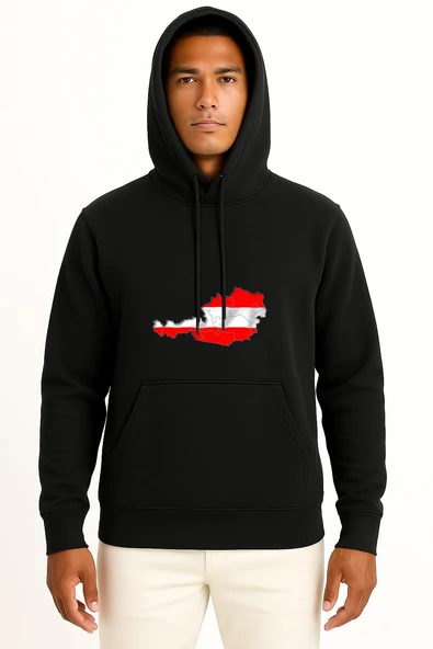 Kapüşonlu Avusturya Haritası Göğüs Baskılı Unisex Sweatshirt - Resim 11