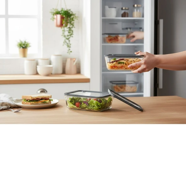 Silikon vakumlu cam kapaklı cam saklama kabı 3 boy 700-1400-2600 ml. - Resim 3