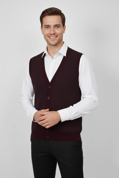 Erkek Düğmeli Yelek Cepli Çelik Örgü Klasik Kalıp 5212L BGL-ST04845 ürün görseli