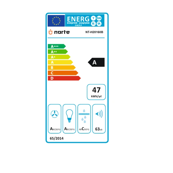 NARTE-H20160B 60CM SIYAHCAM EĞİMLİ DAVLUMBAZ - 6 YIL GARANTİLİ - Resim 4