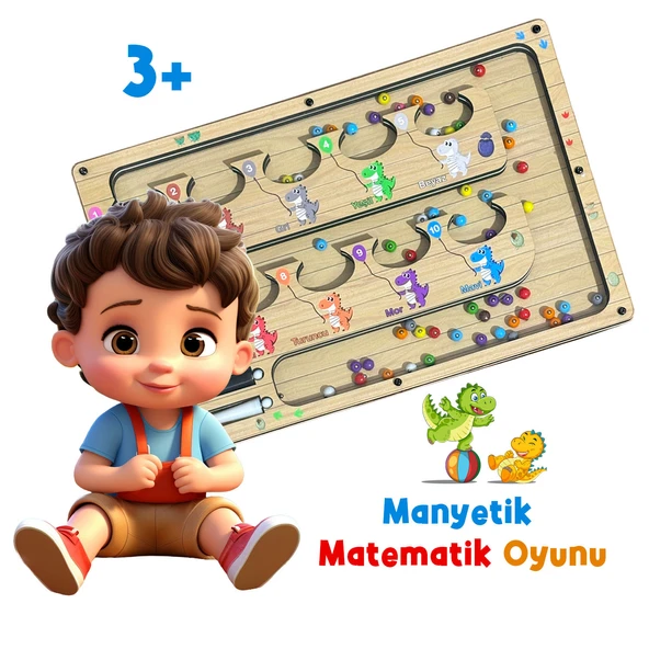 TİNEKE  Manyetik Eğitici Renkli Sayma ve Eşleştirme Labirenti Eğitim Oyuncağı Ahşap Montessori Oyunu Dinozor - Resim 3