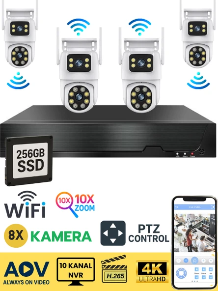 O-KM PRIME 8 Kameralı WİFİ Kablosuz Güvenlik Kamerası Seti NVR Kayıt Cihazı (256GB SSD Dahil) ürün görseli