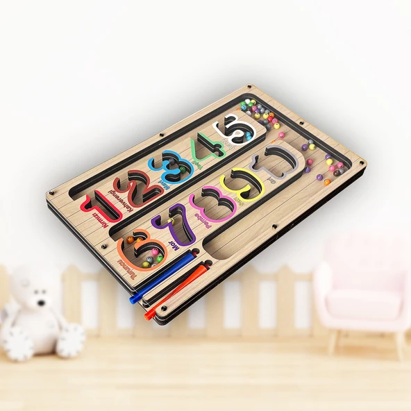 TİNEKE  Manyetik Eğitici Renkli Sayma ve Eşleştirme Labirenti Eğitim Oyuncağı - Ahşap Montessori Oyunu SAYI - Resim 2