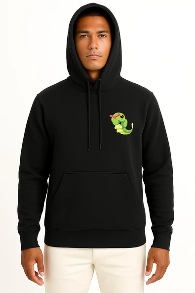 Kapüşonlu Caterpie Cep Baskılı Unisex Sweatshirt - Resim 9