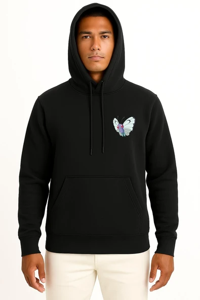 Kapüşonlu Butterfly Cep Baskılı Unisex Sweatshirt - Resim 9