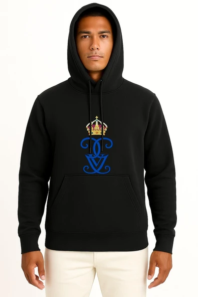 Kapüşonlu İsveçli Gustaf V Royal Cypher Monogram Monarch Göğüs Baskılı Unisex Sweatshirt - Resim 9