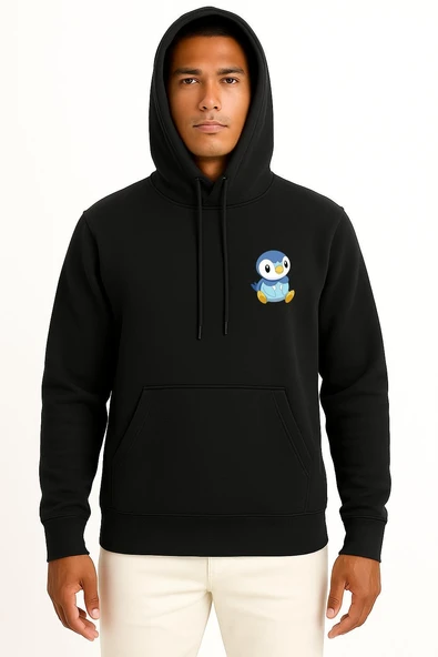 Kapüşonlu Piplup Cep Baskılı Unisex Sweatshirt - Resim 11