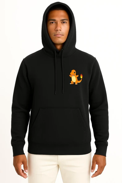 Kapüşonlu Charmander Cep Baskılı Unisex Sweatshirt - Resim 9
