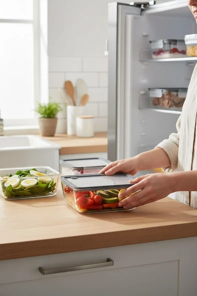 Silikon vakumlu cam kapaklı cam saklama kabı 3 boy 700-1400-2600 ml. - Resim 6