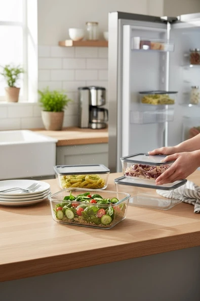 Silikon vakumlu cam kapaklı cam saklama kabı 3 boy 700-1400-2600 ml. - Resim 8