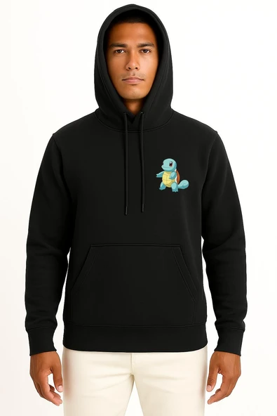 Kapüşonlu Squirtle Cep Baskılı Unisex Sweatshirt - Resim 9