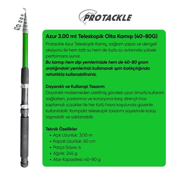 Olta Seti - 300cm Olta Kamışı 40-80GR / 4000'lik Olta Makinesi (XB-Yeşil) - Taşıma Çantalı - Resim 3