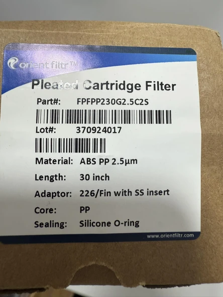 Orient Endüstriyel Katlanmış Kartuş Filtre 30inç 2,5 Mikron - Resim 2