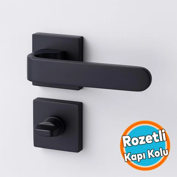 Kapı Kolu Kare Rozetli WC - BANYO Siyah Ev Kapı Kolları Sağa Sola Uygun Kilitlenebilir 1 Takım ürün görseli