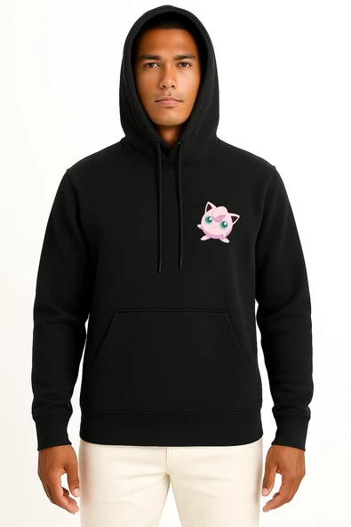 Kapüşonlu Jigglypuff Cep Baskılı Unisex Sweatshirt - Resim 9