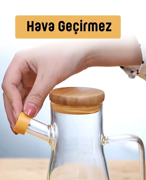 Thn 2 li bambu kapaklı cam yağlık sirkelik 1000 ml. cam sürahi - Resim 3